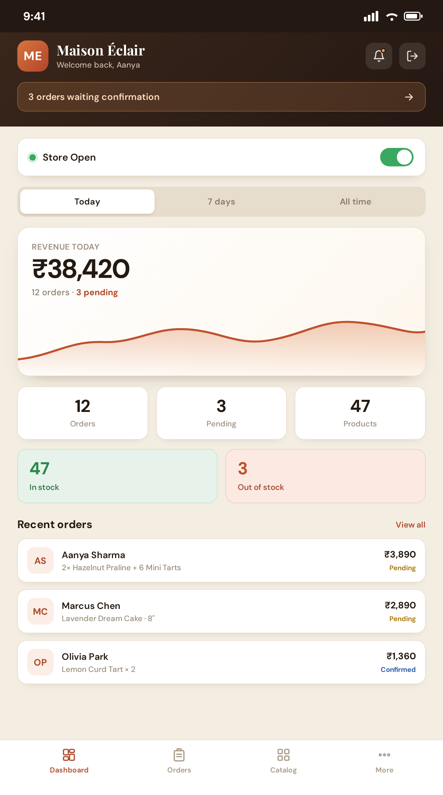 Store admin on a phone — an incoming order