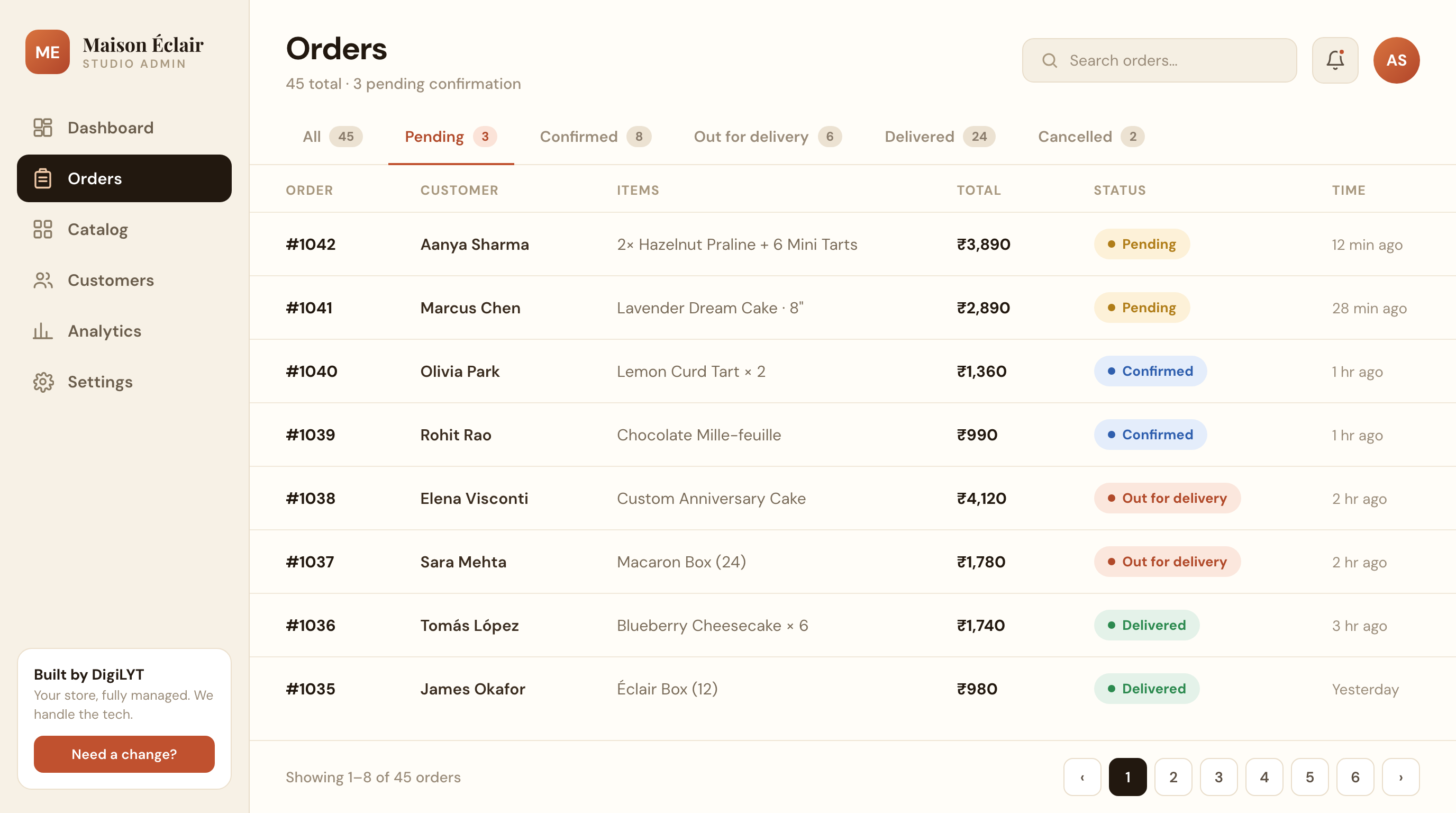 Store admin web — orders dashboard