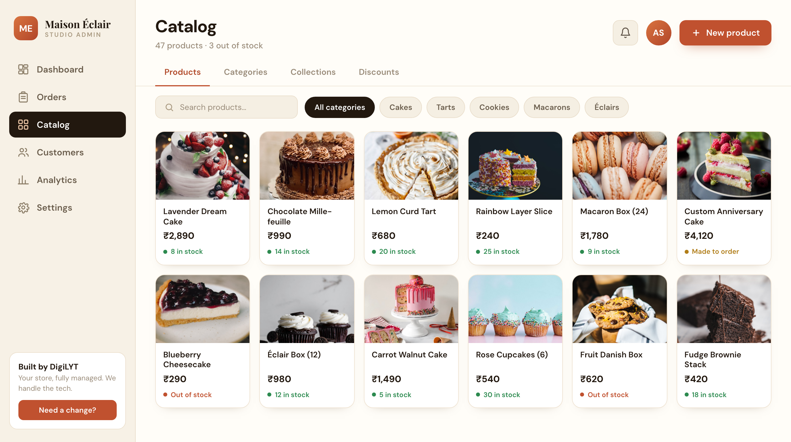 Store admin web — product catalogue